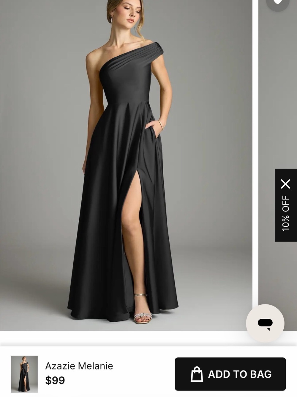 Azazie Black One-Shoulder Evening Gown